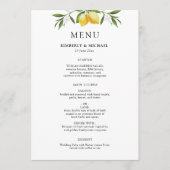 Painted lemons greenery foliage wedding menu menükarte (Vorderseite)
