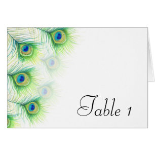 Painted Peacock Feathers Wedding Tischnummer Card