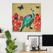 Painted Peacock & Peonies Gold Stars Poster (Heimbüro)