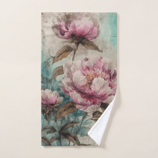 Painted Peonies - Badetuch Set (Handtuch)