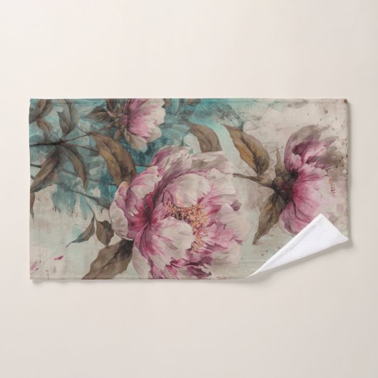 Painted Peonies - Badetuch Set (Handtuch)