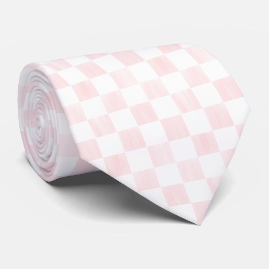 Painted Pink and White Check Checkerboard Pattern Krawatte (Gerollt)