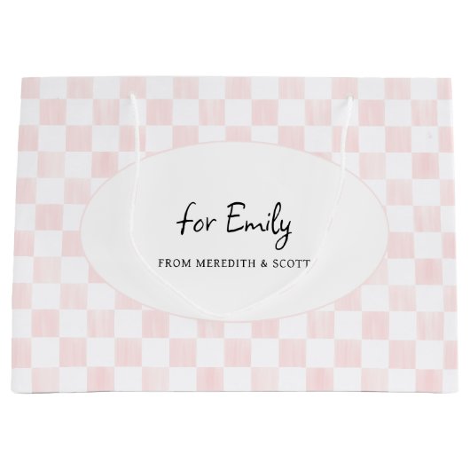 Painted Pink Checkerboard Pattern Personalized Große Geschenktüte (Vorderseite)