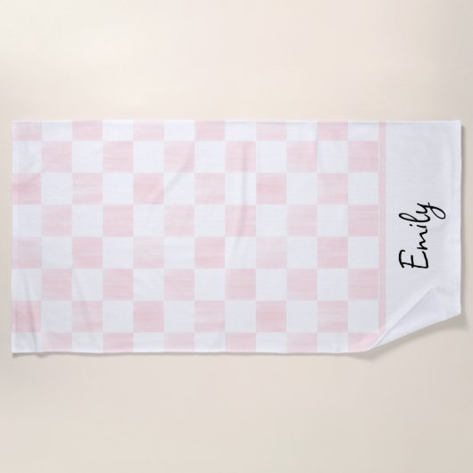 Painted Pink Checkerboard Pattern Personalized Strandtuch (Vorderseite)