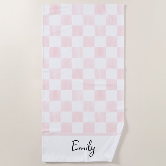 Painted Pink Checkerboard Pattern Personalized Strandtuch (Vorderseite)