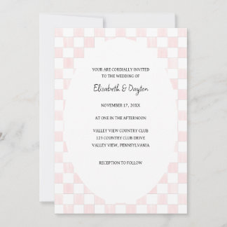 Painted Pink Checkerboard Pattern Wedding Einladung