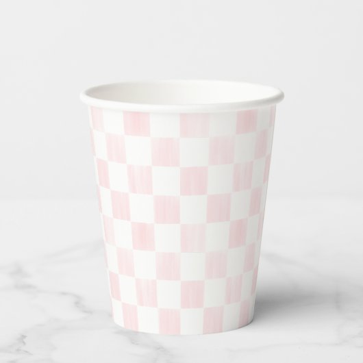 Painted Pink Checkerboard Pattern Wedding Pappbecher (Rückseite)