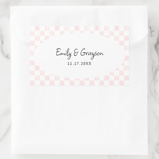 Painted Pink Checkerboard Pattern Wedding Rechteckiger Aufkleber (Tasche)