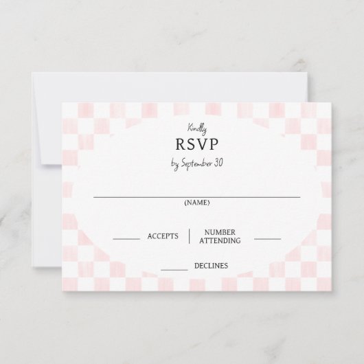 Painted Pink Checkerboard Pattern Wedding RSVP Karte (Vorderseite)