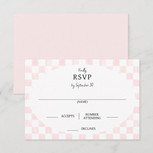 Painted Pink Checkerboard Pattern Wedding RSVP Karte (Vorne/Hinten)