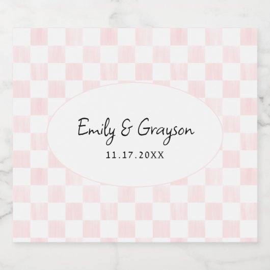 Painted Pink Checkerboard Pattern Wedding Schaumweinetikett (Einzelnes Label)