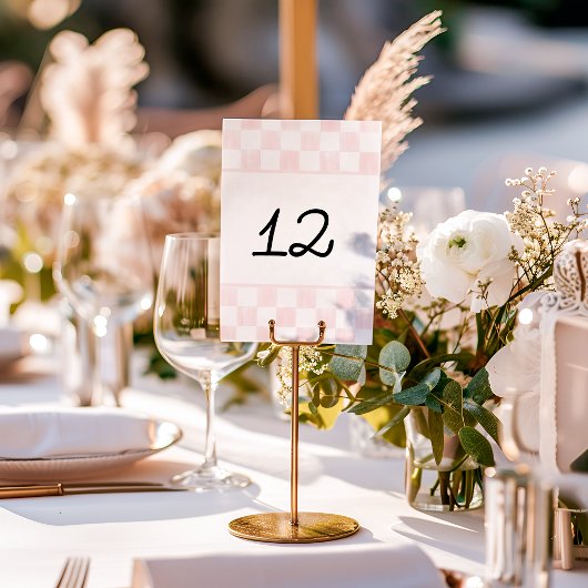 Painted Pink Checkerboard Pattern Wedding Tischnummer