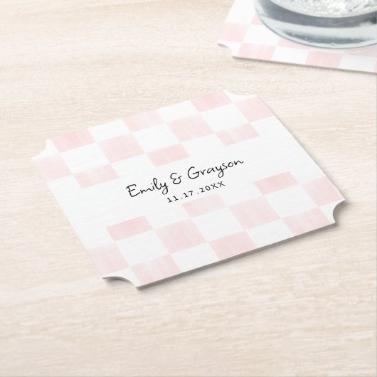 Painted Pink Checkerboard Pattern Wedding Untersetzer (angewinkelt)
