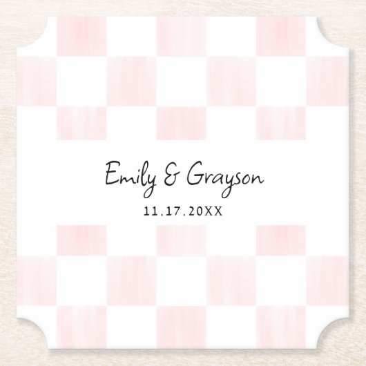 Painted Pink Checkerboard Pattern Wedding Untersetzer (Vorderseite)