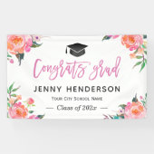 Painted Pink Floral Congrats Grad Graduation Party Banner (Horizontal)