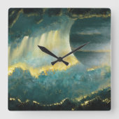 Painted Planet Sky Art von Heva Weva Green und Gol Quadratische Wanduhr (Vorderseite)