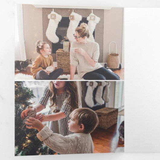 Painted Poinsettias Christmas Photo Dreifach Gefaltete Urlaubskarte (Innen Erste Seite)