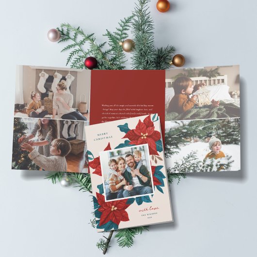 Painted Poinsettias Christmas Photo Dreifach Gefaltete Urlaubskarte
