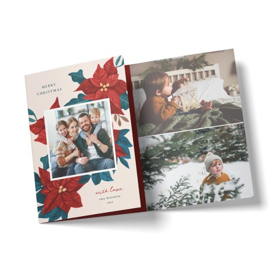 Painted Poinsettias Christmas Photo Dreifach Gefaltete Urlaubskarte