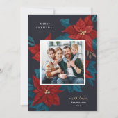 Painted Poinsettias Christmas Photo Feiertagskarte (Vorderseite)