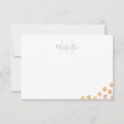Painted Puppy Paw Prints Watercolor Custom Name Mitteilungskarte (Vorderseite)