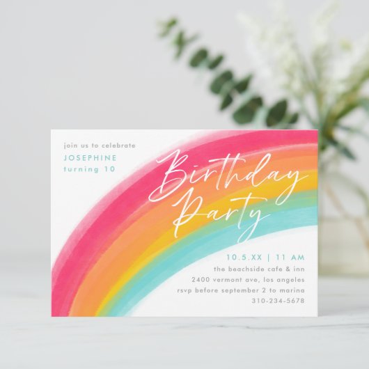 Painted Rainbow Birthday Party Einladung (Stehend Vorderseite)