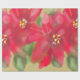Painted Red and Green Poinsettia Christmas Design Geschenkpapier