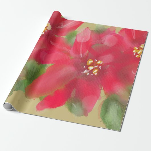 Painted Red and Green Poinsettia Christmas Design Geschenkpapier (Ungerollt)