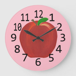 Painted Red Apple Green Leaves Custom Wall Clocks Große Wanduhr