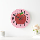 Painted Red Apple Green Leaves Custom Wall Clocks Große Wanduhr (Zuhause)