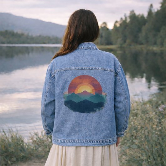 Painted Retro Mountain Sunset Art - Nature Jean Jeansjacke