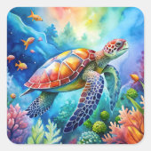 Painted Sea Turtle Quadratischer Aufkleber (Vorderseite)