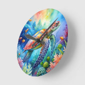 Painted Sea Turtle Runde Wanduhr (Winkel)