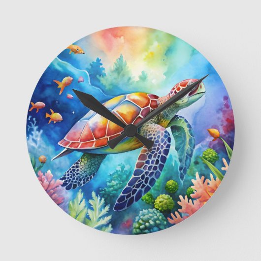 Painted Sea Turtle Runde Wanduhr (Vorderseite)