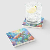 Painted Sea Turtle Steinuntersetzer (Seitenansicht)