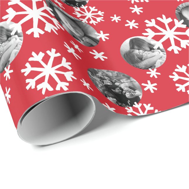 Painted Snowflakes Foto Geschenk Wrap rot weiß Geschenkpapier (Rolleneckpunkt)