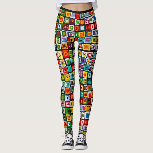Painted Squares Boho Mosaic Leggings (Vorderseite)