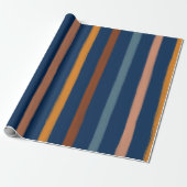 Painted Stripe Pattern Navy Blue, Brown & Orange Geschenkpapier (Ungerollt)