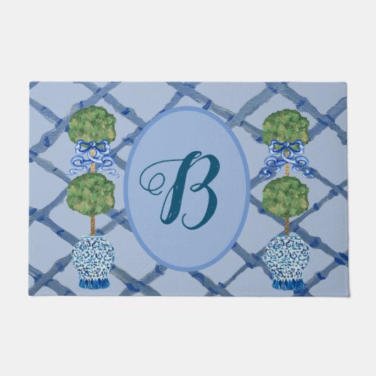 Painted Topiary Chinoiserie Ginger Jars Jar Dorm Fußmatte (Vorderseite)