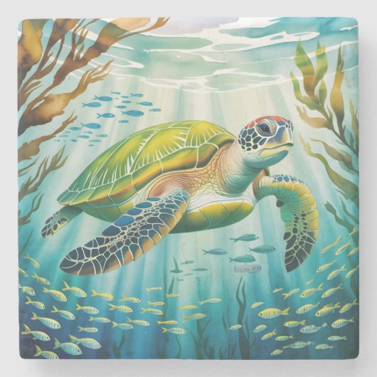 Painted Turtle Steinuntersetzer (Vorderseite)
