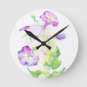 Painted watercolor convolvulus flowers runde wanduhr