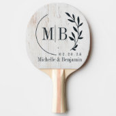 Painted White Wood Leaf Wedding Monogram Tischtennis Schläger (Vorderseite)