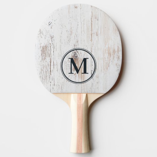 Painted White Wood Monogram Tischtennis Schläger (Rückseite)