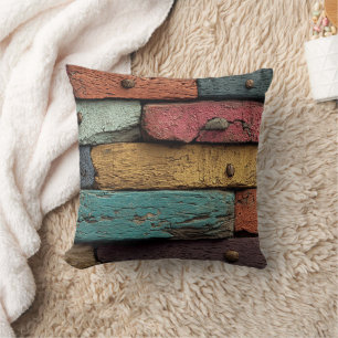 Painted Wood Throw Kissen