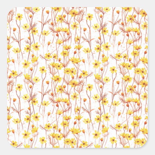 Painted Yellow Daisies Quadratischer Aufkleber (Vorderseite)