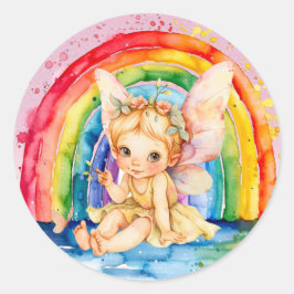 Painted Yellow Fairy Rainbow Girl Birthday Party Runder Aufkleber