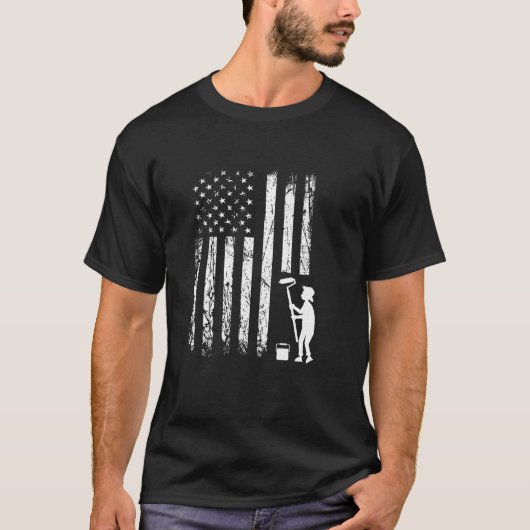 Painter American Flag Roller Art Design T-Shirt (Vorderseite)