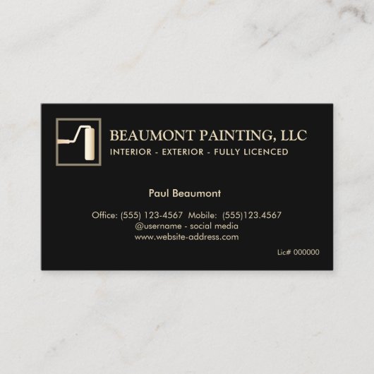 Painter Black Gold Paint Roller Business Card Visitenkarte (Vorderseite)