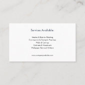 Painter & Decorator Painting Services Blue White Visitenkarte (Rückseite)