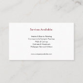 Painter & Decorator Painting Services Red White Visitenkarte (Rückseite)